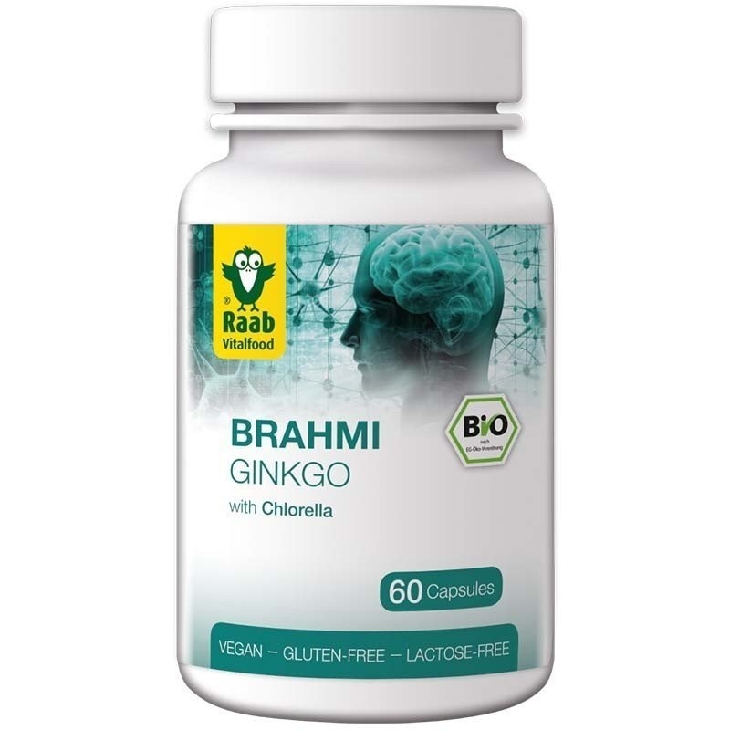 Brahmi si ginkgo + chlorella bio 550mg, 60 capsule vegane RAAB
