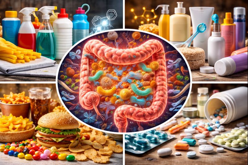 Sute de substanțe chimice uzuale pot distruge bacteriile benefice din intestin. foto Chat GPT