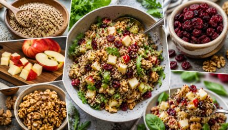 Salată de quinoa cu mere, merișoare și nuci